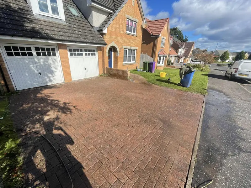 Wide Block Paving, Double Garage — before cleaning